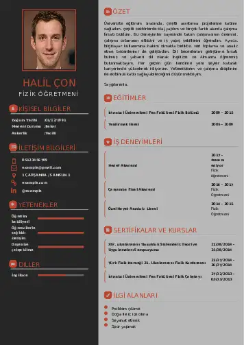 Fizik Öğretmeni CV Örnekleri cv indir